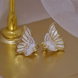 Elegant Gold and White Butterfly Earrings